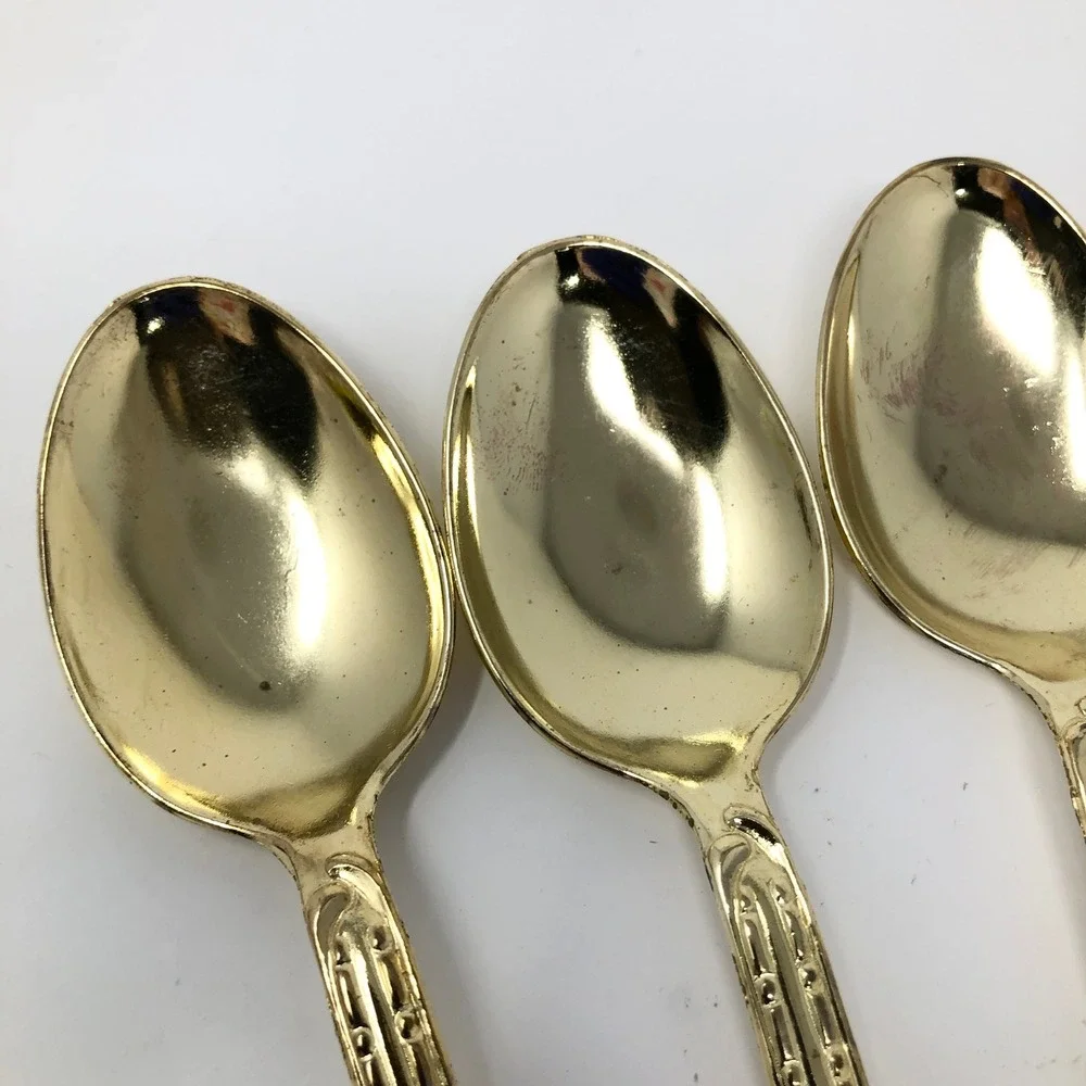 Vintage EP Zinc Gold Tone Ornate Floral Scroll Teaspoons Set of 10 Demitasse